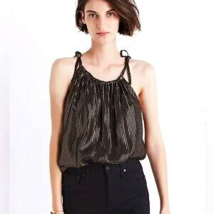 Madewell Silk Blend Metallic Stripe Cami Tank Top in Black And Gold Size 4 EUC